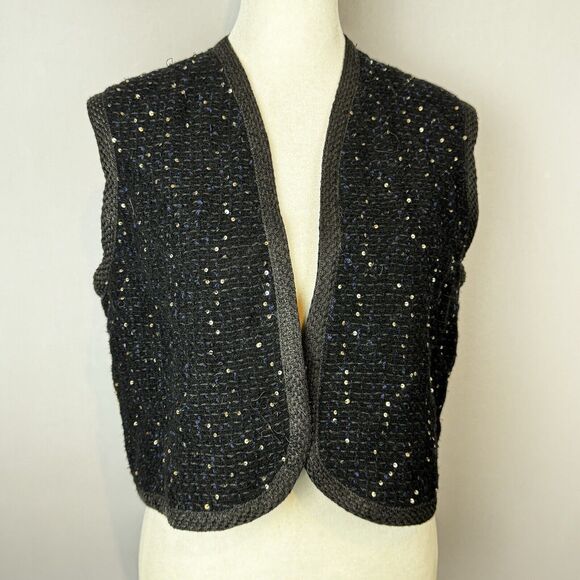 VTG Gérard Bacquie Sparkling Black Vest Women’s Knit Sequined Detail Elegant - Picture 1 of 13